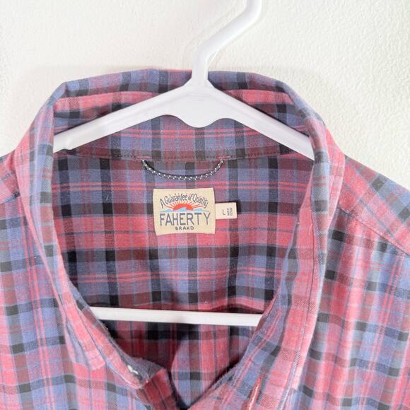 Faherty Red Blue Plaid Movement Long Sleeve Cotton Button Down Shirt Large - Picture 4 of 10